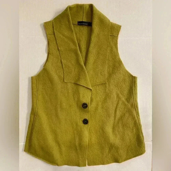 Cut Loose Women’s Vest Wool Boucle Green Buttons Pockets Lapel M-L - Picture 1 of 14